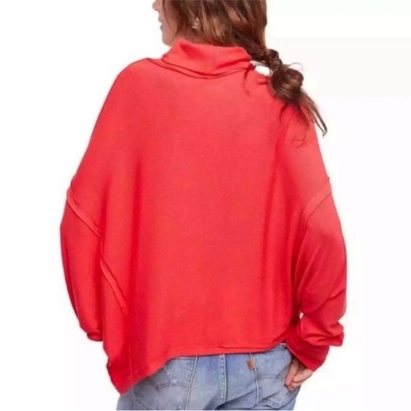 Free People We The Free Alameda Cowl Neck Sweater XS Coral Red Dolman Oversized - Picture 3 of 11